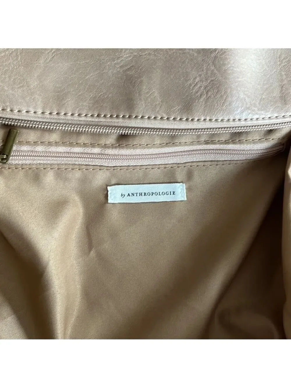 𝅺anthropologie tan faux leather cosmetic case make up bag clutch carryall